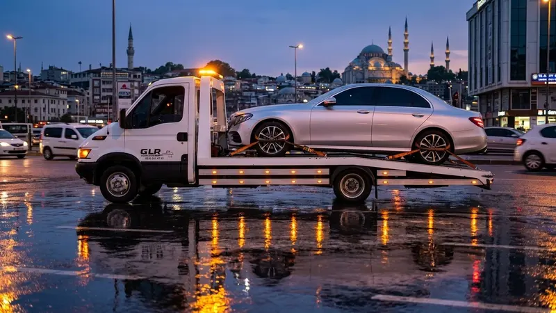 Kayar kasa oto çekici üzerine yüklenmiş binek araç