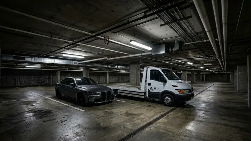 Kapalı otopark rampasından kızakla çıkarılan araç